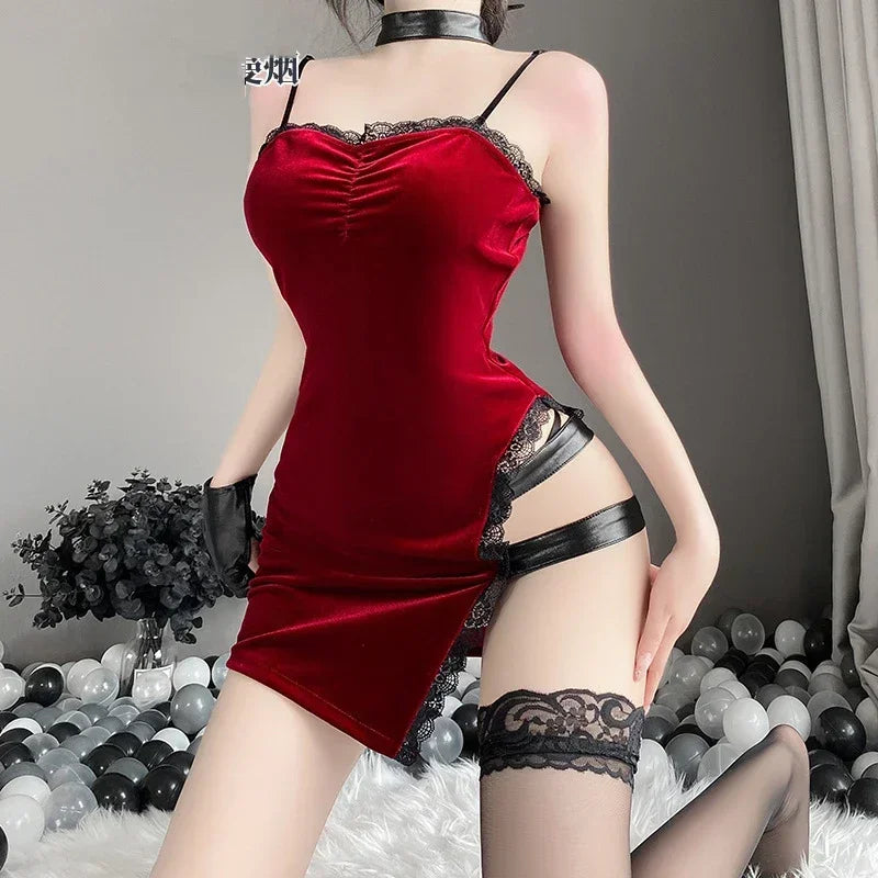 Movie Ada Wong Cos Heroine Secret Service Spy Dress Uniform Halloween Women Red Lace Outfits Cosplay Costume