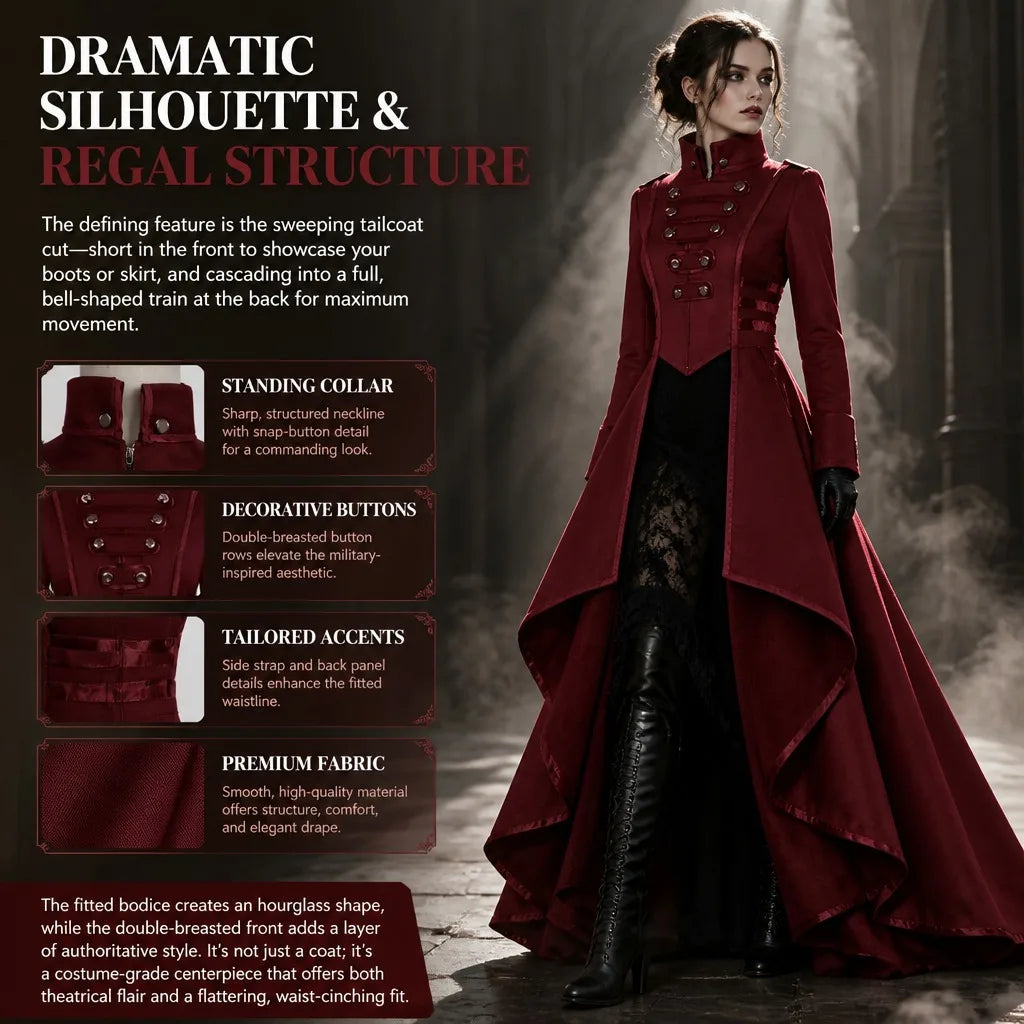 Retro Medieval Steampunk Gothic Role-Playing Women'S Tailcoat Coat, Victorian Style Women'S Coat, Halloween Party Dress