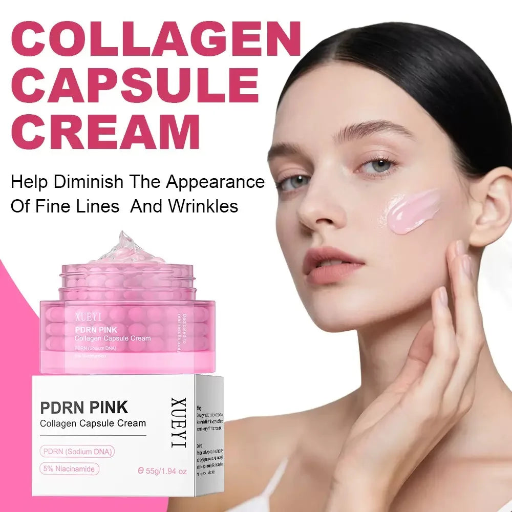 Korean PDRN Pink Collagen Capsule Cream with Niacinamide Cream for Uneven Skin Tone Lightweight Face Moisturizer Non Greasy Care