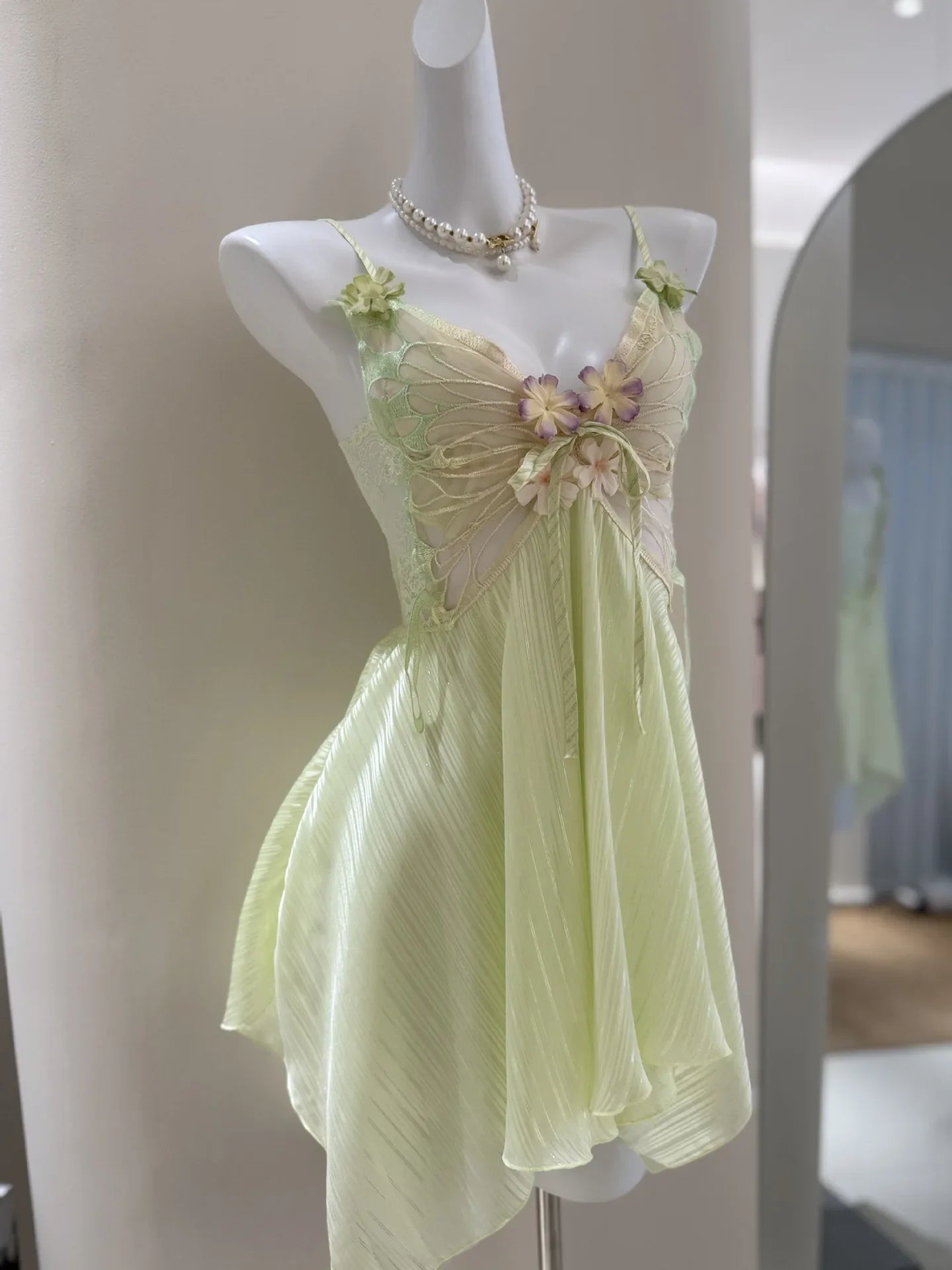 Fairy Elf Suspender Nightgown Lingerie Sexy Butterfly Lace Chemise Sleepwear Nightdress Homewear Summer New Women Nightwear