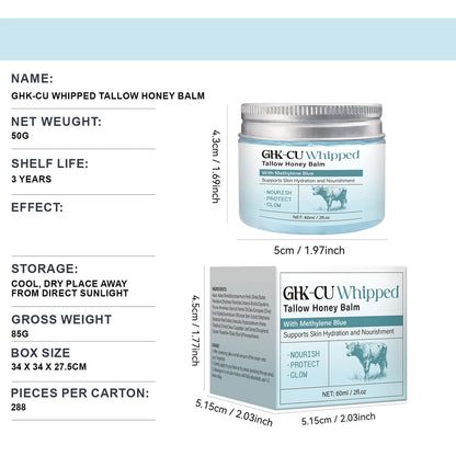 Copper Peptides Ghk-Cu Beef Tallow for Skin, Blue Balm with Copper Peptides, Manuka Honey & Vitamin E, Natural Face Moisturizer