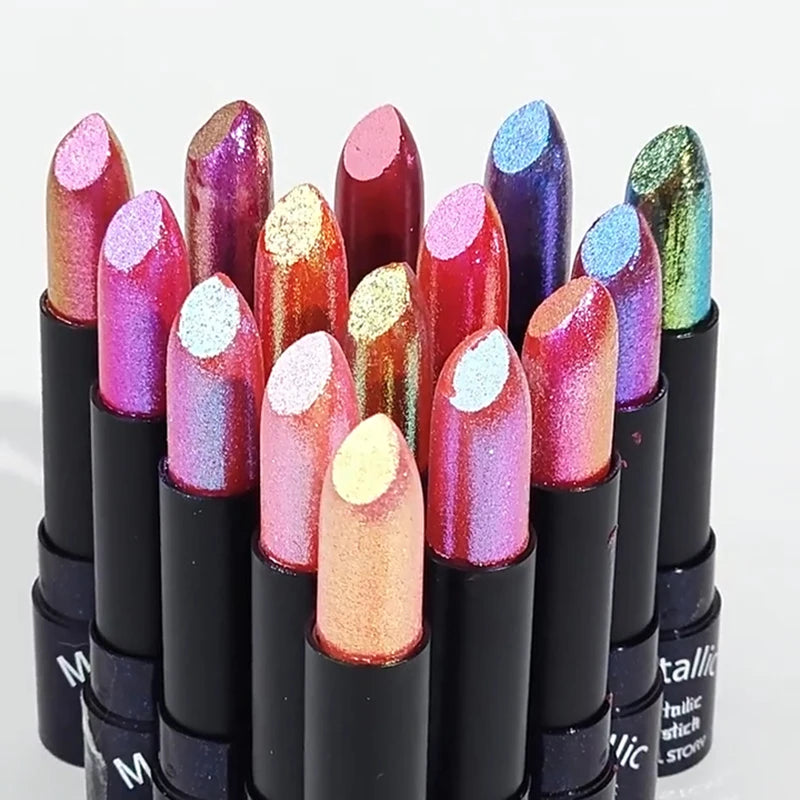 15Colors Metallic  Waterproof Lasting Diamond Pearlescent Metallic Lipstick Blue Lip Gloss Women Makeup Cosmetic
