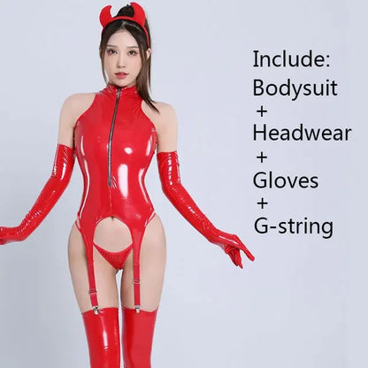 Womens Sexy Erotic Latex Leather Bodysuit Cupless Crotchless Teddy Leather Lingerie Latex Catsuit Fetish Teddies Costume