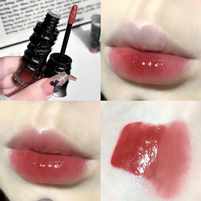 Punk Dark Red Lip Gloss Mirror Shine Silky Moisturizing Texture Lip Glaze Non-Sticky Chocolate Red Cherry Watery Glossy Lip Tint