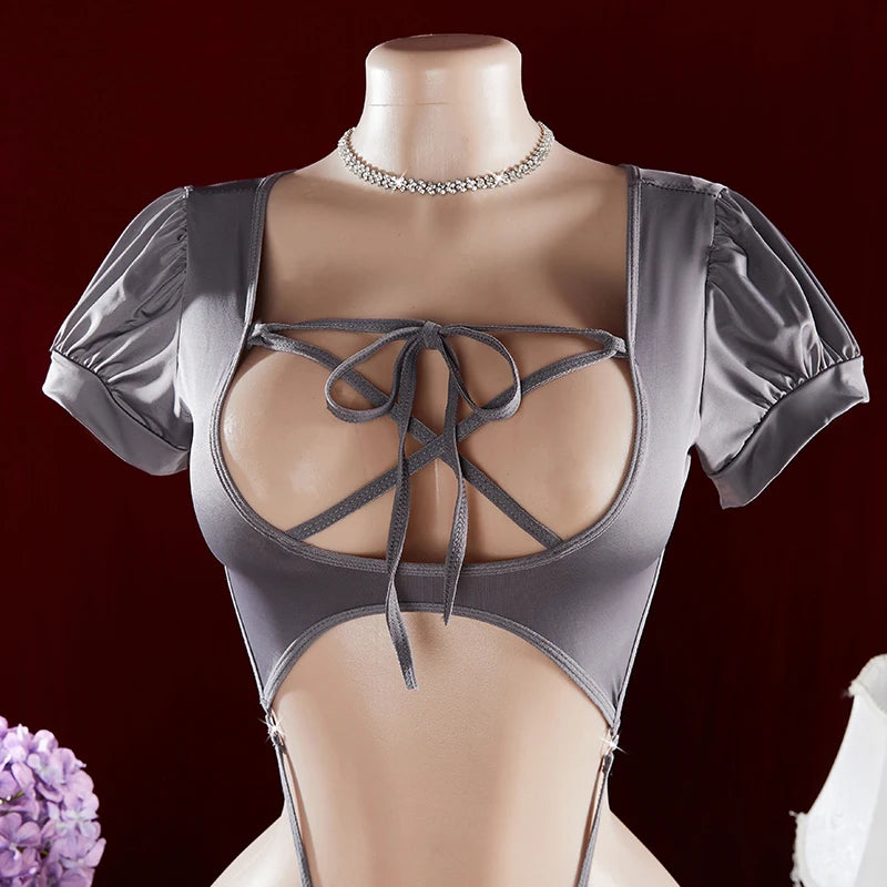 Sexy One-Piece Hot Hollow Open Bra Baby Doll Cosplay Bodysuit Sexy Women'S Sex Clothes Crotchless Exposed Navel Erotic Costumes