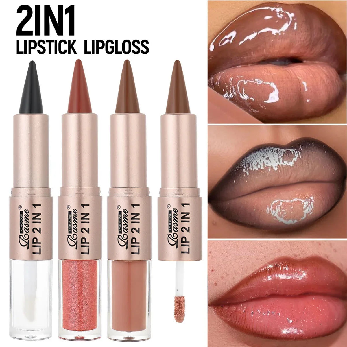 2IN1 Tapered Gradient Lipliner Pen Nude Brown Mirror Glass Lip Gloss Matte Lip Liner Waterproof Lip Contour Non Stick Makeup