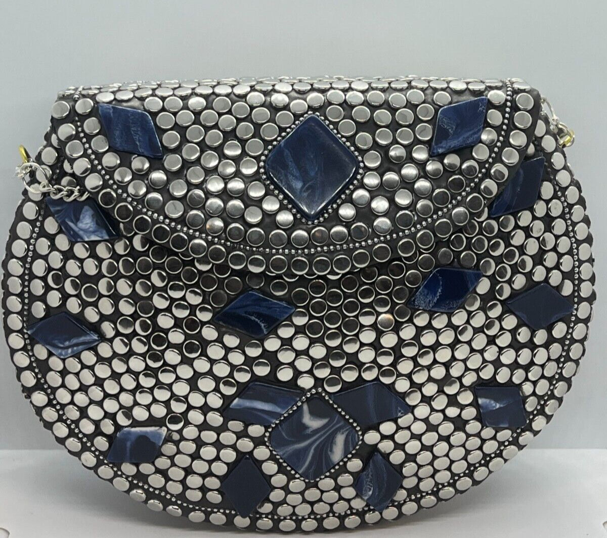 Lumière blue and silver crystal evening clutch