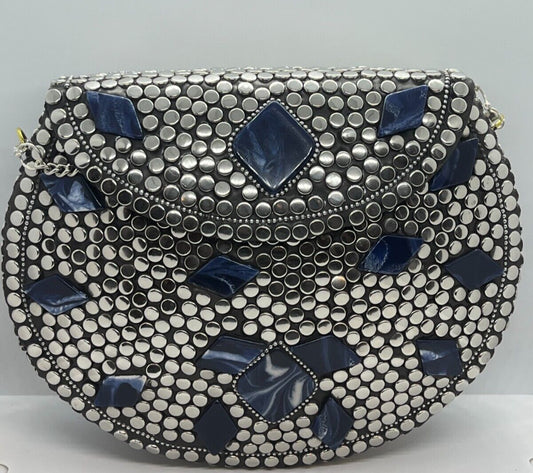 Lumière blue and silver crystal evening clutch