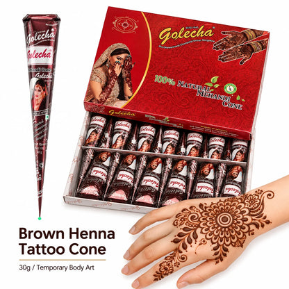 GOLECHA Brown Henna Freckle Tattoo Paste 30G Natural Body Paint Cone for Faux Freckles Temporary Tattoo Skin Tint Mehndi Art