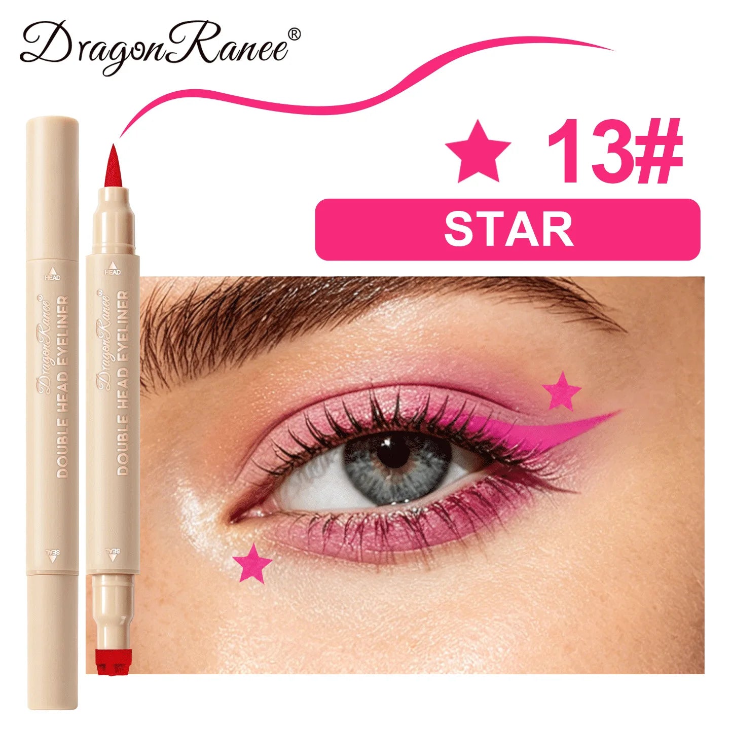 Colorful Liquid Stamp Eyeliner Red Star Heart Butterfly 2 in 1 Eye Liner Pencil Purple Pink Waterproof Eye Template Makeup Tool