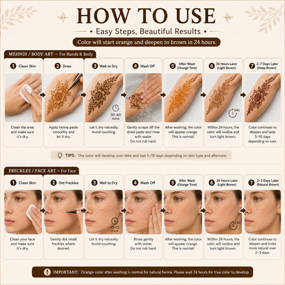 GOLECHA Brown Henna Freckle Tattoo Paste 30G Natural Body Paint Cone for Faux Freckles Temporary Tattoo Skin Tint Mehndi Art