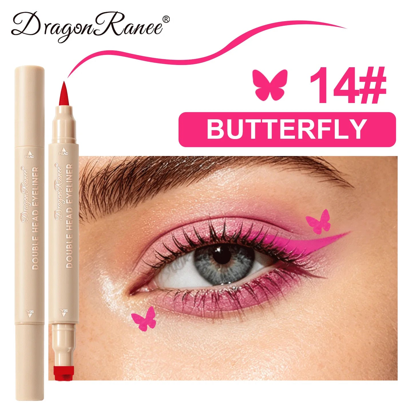 Colorful Liquid Stamp Eyeliner Red Star Heart Butterfly 2 in 1 Eye Liner Pencil Purple Pink Waterproof Eye Template Makeup Tool