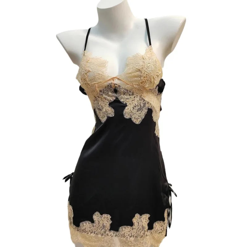 Sexy Pajamas for Women Nightwear Ice Silk Lace Beautiful Back Suspender Pajama Night Dress Elegant Strap Sweet Nightgown 2025