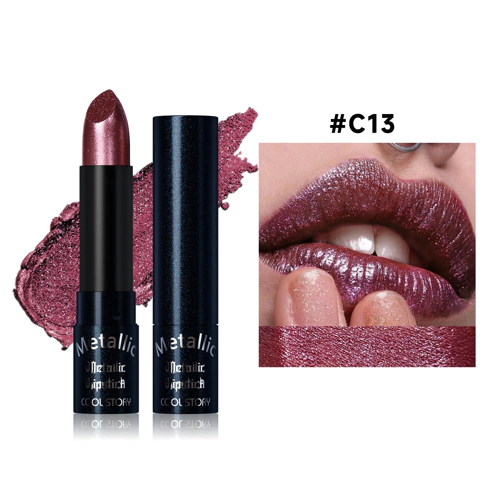 15Colors Metallic  Waterproof Lasting Diamond Pearlescent Metallic Lipstick Blue Lip Gloss Women Makeup Cosmetic