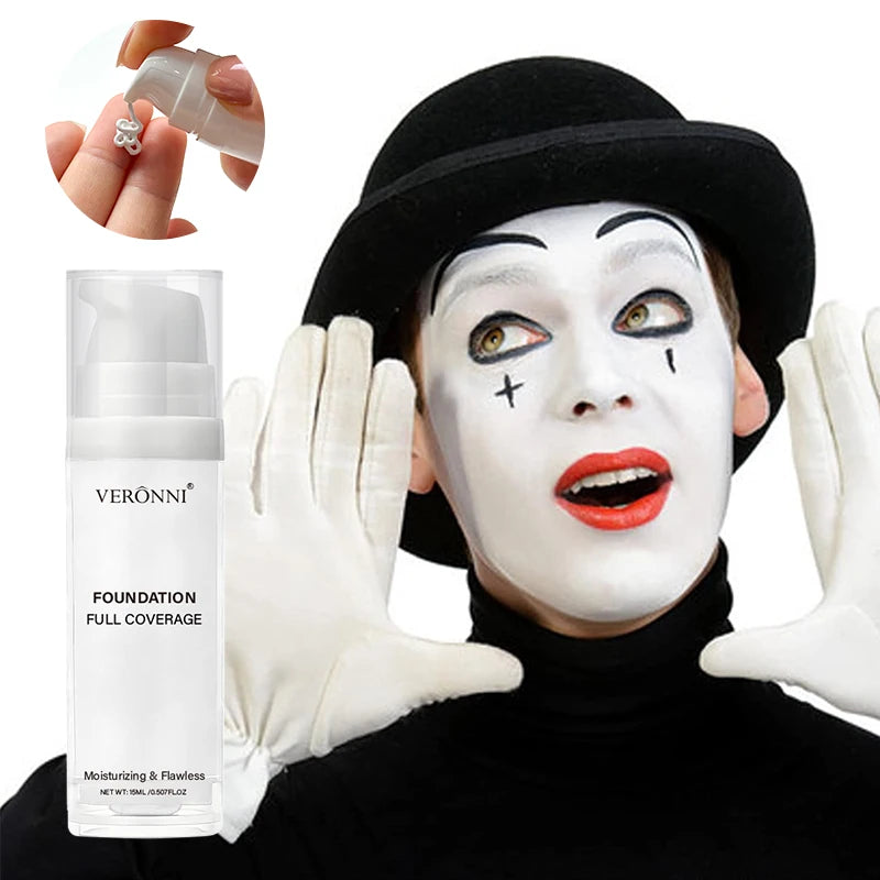 White Liquid Foundation, Full Coverage Heavy Duty Coverage, Creamy Liquid Formula for Goth Makeup, Cosplay, LongLasting Matte