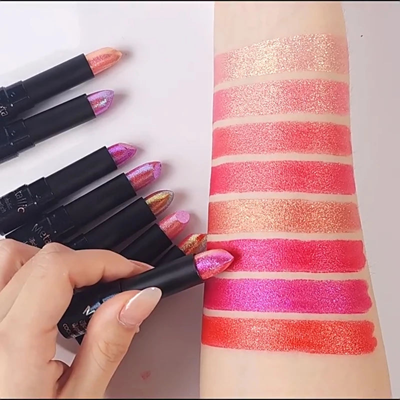 15Colors Metallic  Waterproof Lasting Diamond Pearlescent Metallic Lipstick Blue Lip Gloss Women Makeup Cosmetic