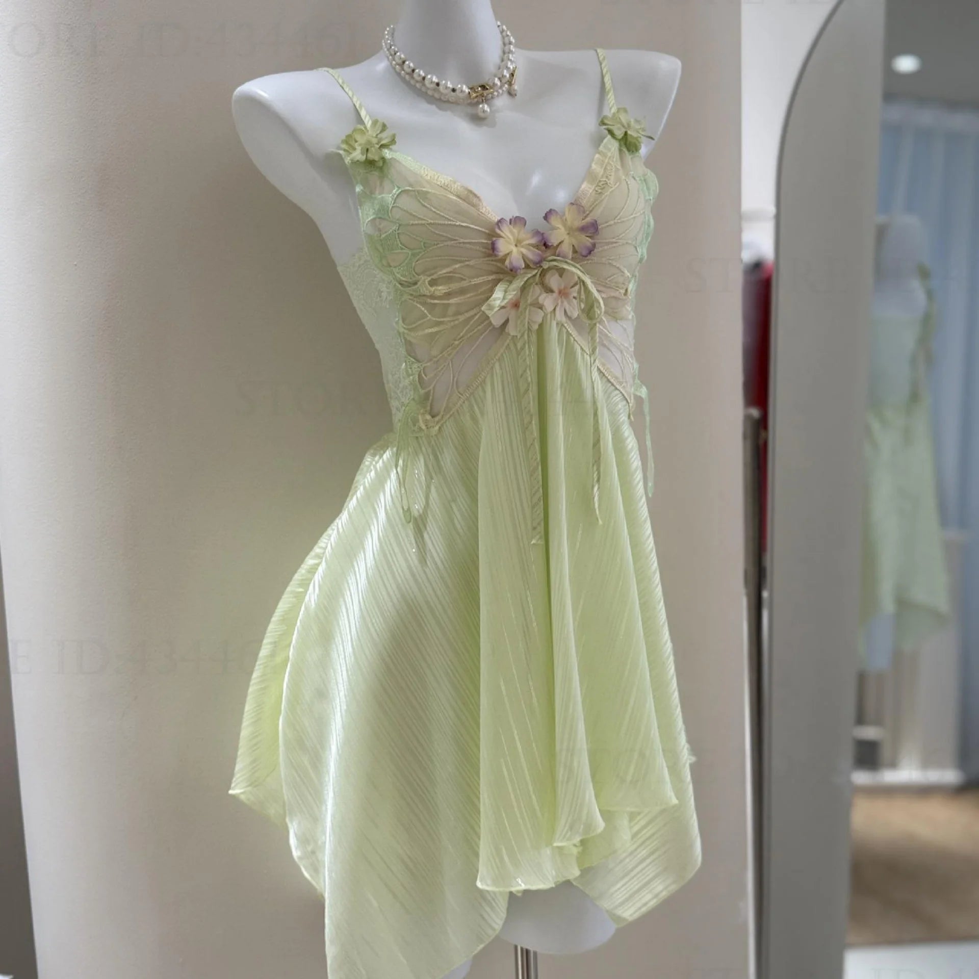 Fairy Elf Suspender Nightgown Lingerie Sexy Butterfly Lace Chemise Sleepwear Nightdress Homewear Summer New Women Nightwear