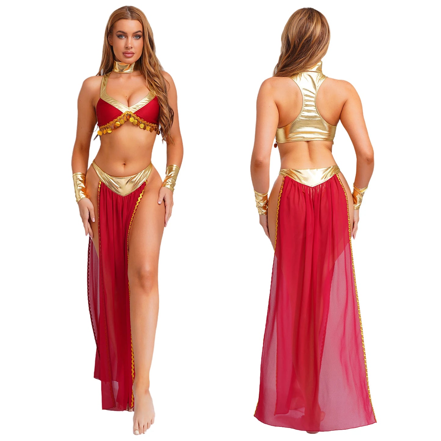 Women Halloween Cleopatra Ancient Egyptian Queen Sun Goddesses Cosplay Costume Belly Indian Dance Outfit Crop Top with Skirt