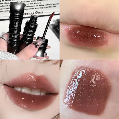 Punk Dark Red Lip Gloss Mirror Shine Silky Moisturizing Texture Lip Glaze Non-Sticky Chocolate Red Cherry Watery Glossy Lip Tint