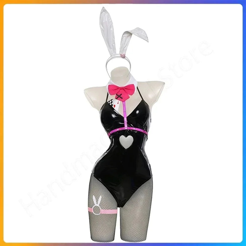 Anime Miku Rabbit Cosplay Hole Black Leather Bunny Girl Sexy Cute Halloween Cosplay Costume Headdresses Clothes Bows Girl Wig