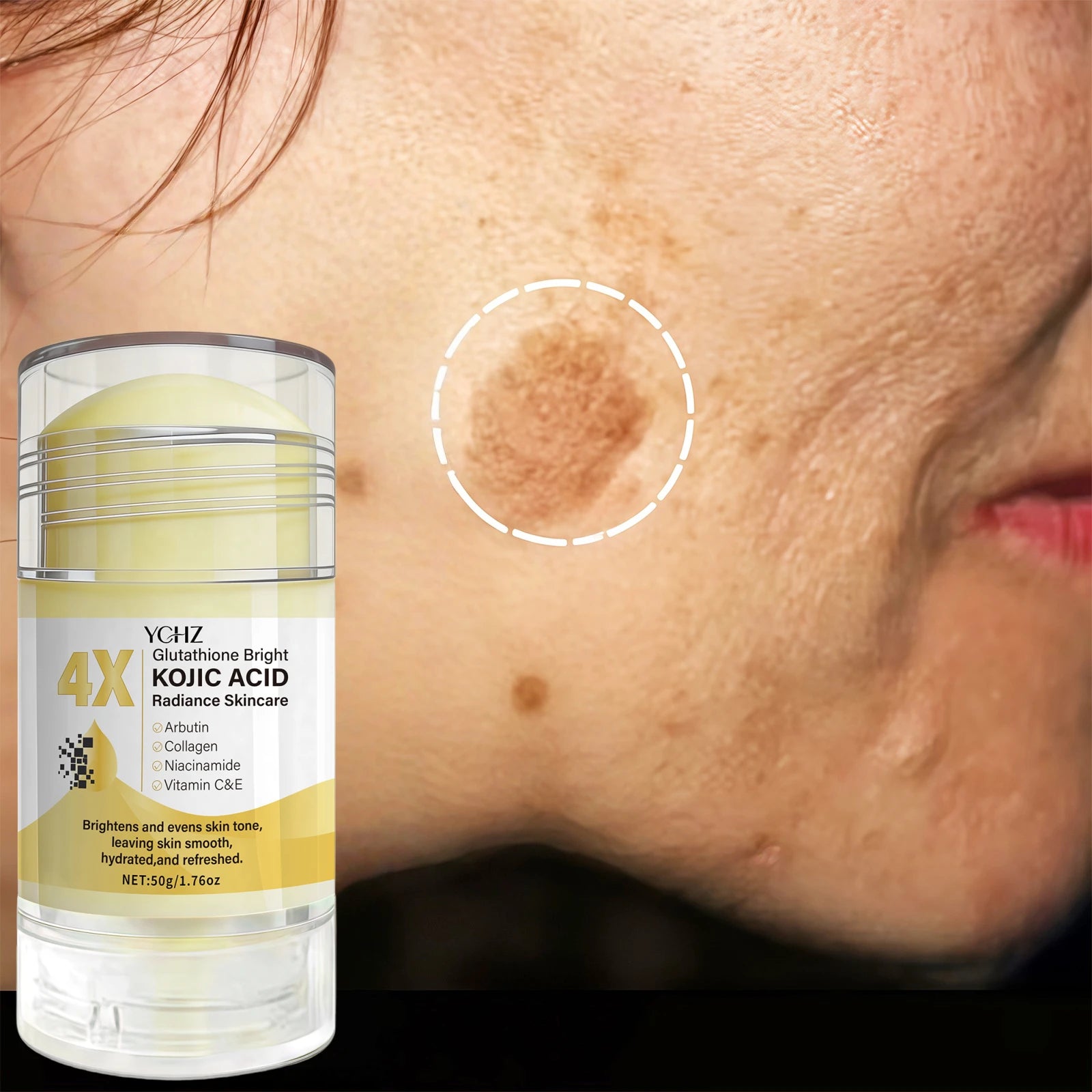 Kojic Acid Cream Stick, Evens Out Skin Tone, Eliminates Dark Spots and Dullness - Non-Greasy, Suitable for Both Men and Women - Whitening and Moisturizing Cream, for Day and Night Use - 50G