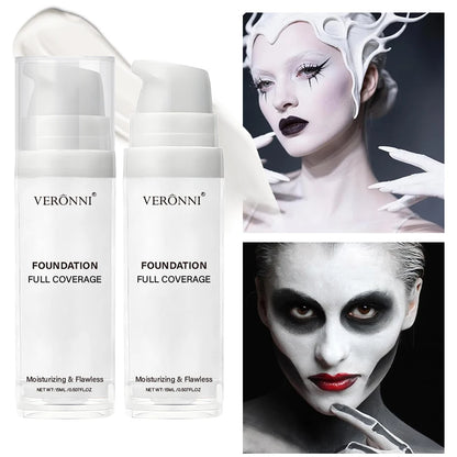 White Liquid Foundation, Full Coverage Heavy Duty Coverage, Creamy Liquid Formula for Goth Makeup, Cosplay, LongLasting Matte