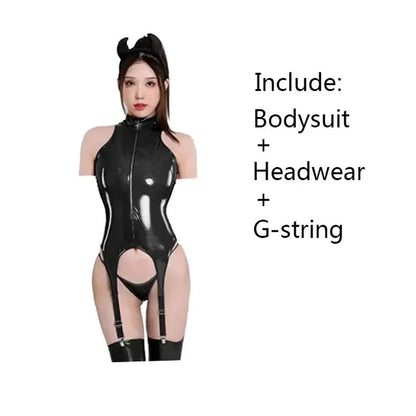 Womens Sexy Erotic Latex Leather Bodysuit Cupless Crotchless Teddy Leather Lingerie Latex Catsuit Fetish Teddies Costume