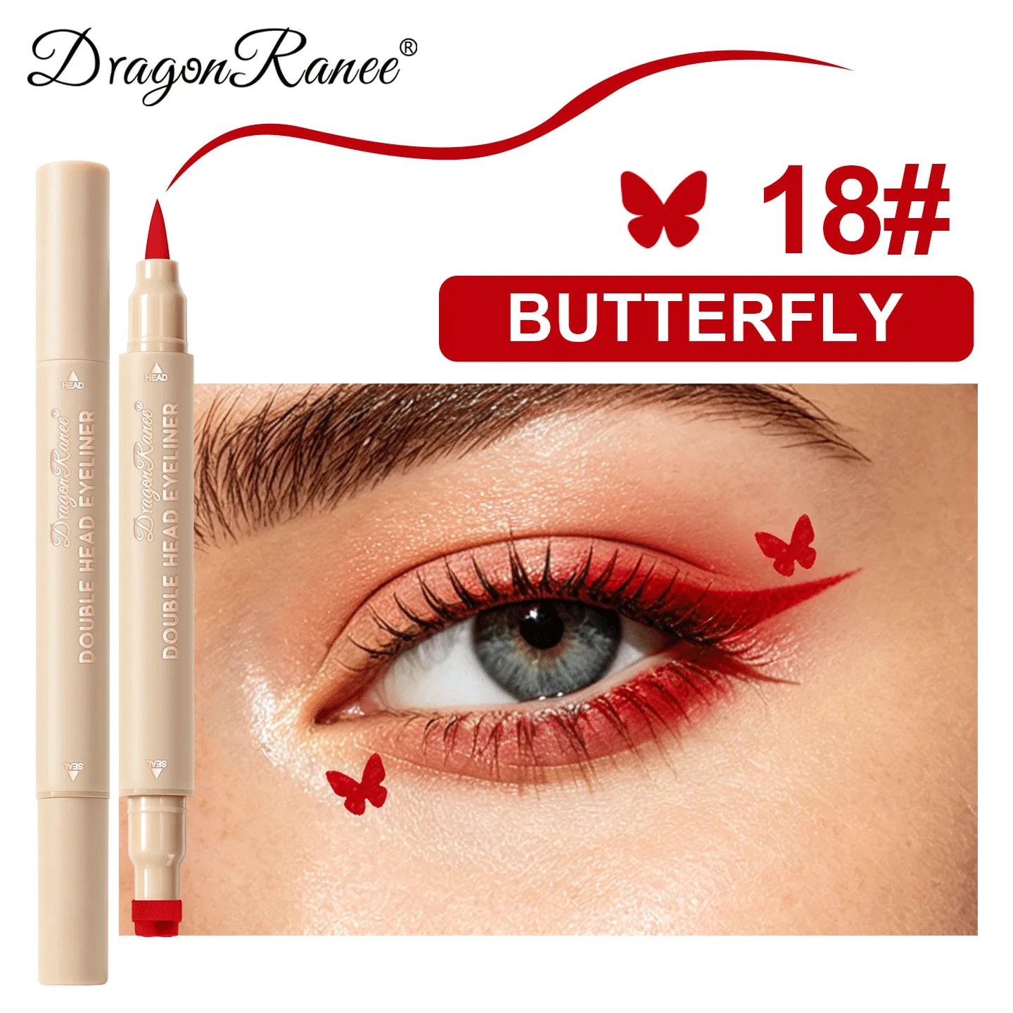Colorful Liquid Stamp Eyeliner Red Star Heart Butterfly 2 in 1 Eye Liner Pencil Purple Pink Waterproof Eye Template Makeup Tool