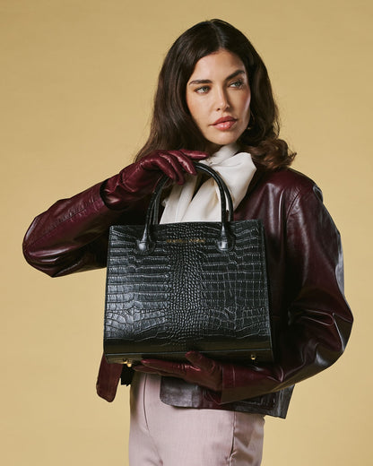 Patrizia Italian Leather Handbag — Black