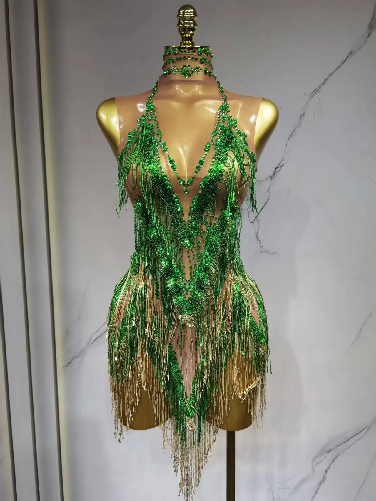Iris Gradient Tassel Latin Dance Competition Costume Talent Performance Dress Prom Performance Costume