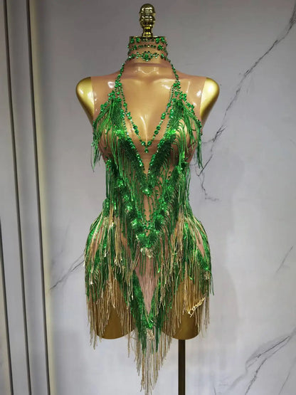 Iris Gradient Tassel Latin Dance Competition Costume Talent Performance Dress Prom Performance Costume