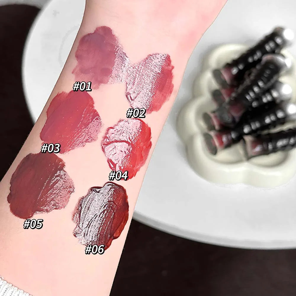Punk Dark Red Lip Gloss Mirror Shine Silky Moisturizing Texture Lip Glaze Non-Sticky Chocolate Red Cherry Watery Glossy Lip Tint