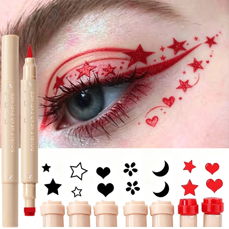 Colorful Liquid Stamp Eyeliner Red Star Heart Butterfly 2 in 1 Eye Liner Pencil Purple Pink Waterproof Eye Template Makeup Tool