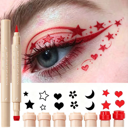Colorful Liquid Stamp Eyeliner Red Star Heart Butterfly 2 in 1 Eye Liner Pencil Purple Pink Waterproof Eye Template Makeup Tool