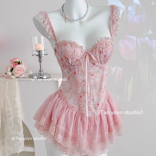 Sexy Lingerie Female Sleepwear Suspender Nightgown Perspective Lace Ballet Tutu Night Dress Sleepwear Sweet Temptation Nighty