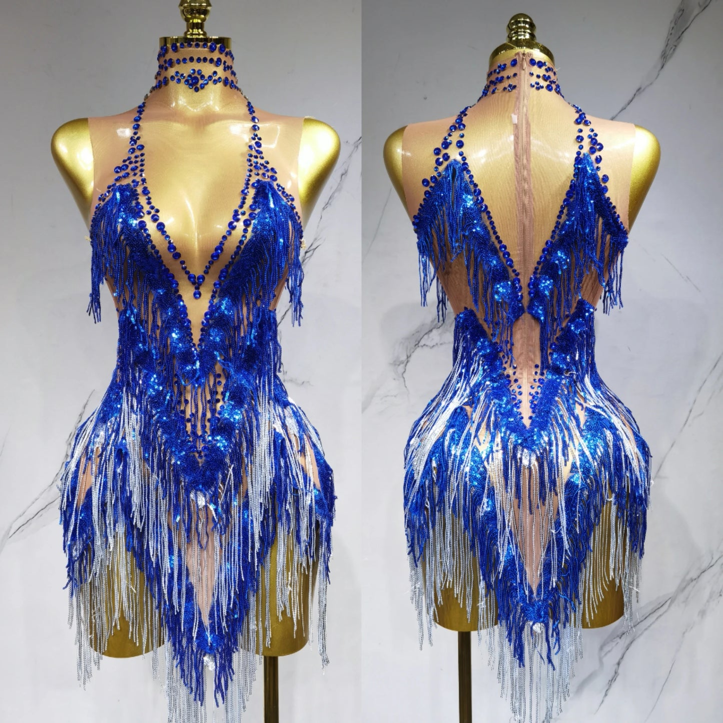 Iris Gradient Tassel Latin Dance Competition Costume Talent Performance Dress Prom Performance Costume