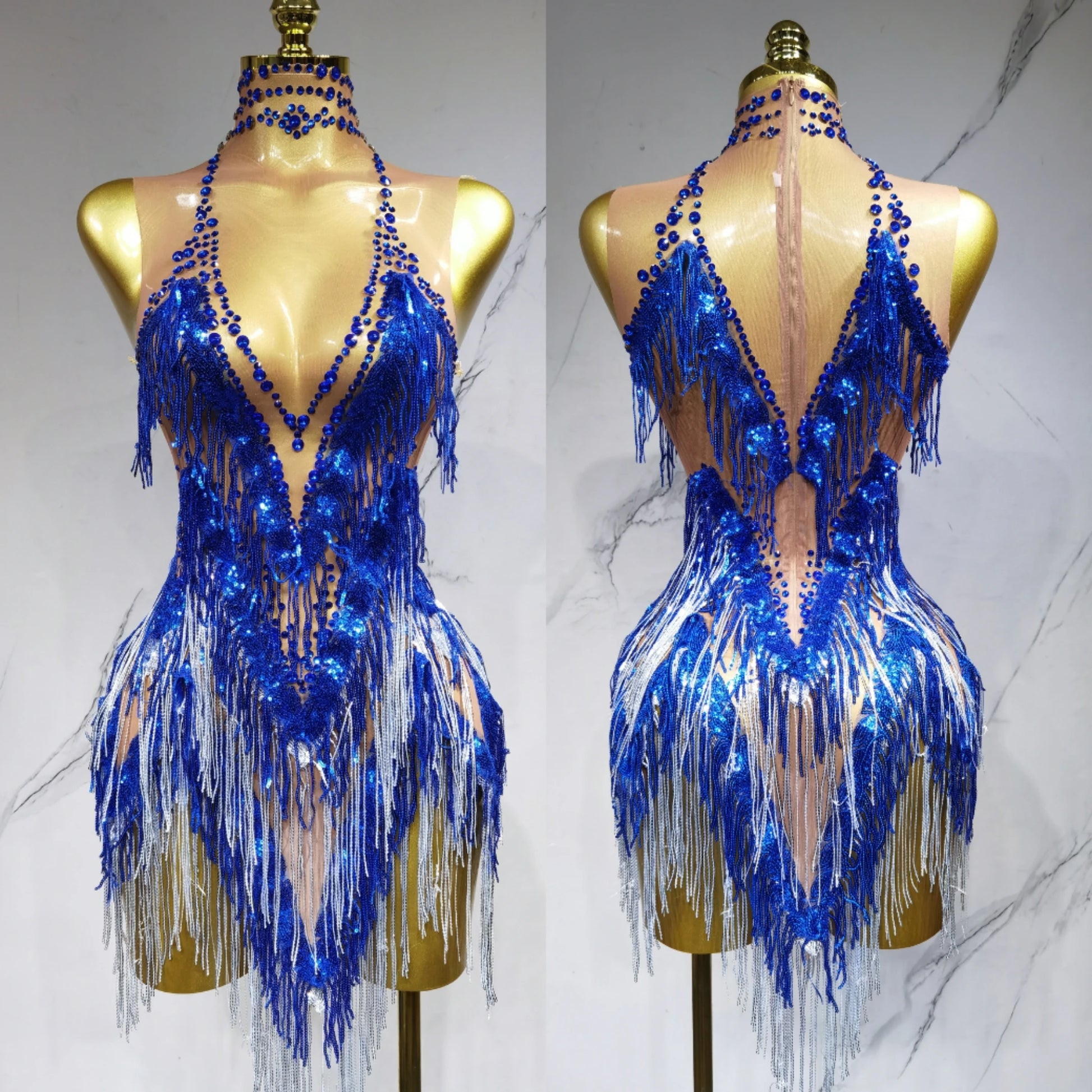 Iris Gradient Tassel Latin Dance Competition Costume Talent Performance Dress Prom Performance Costume
