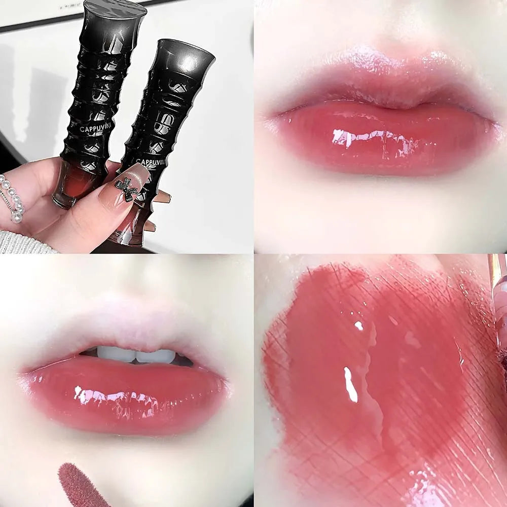 Punk Dark Red Lip Gloss Mirror Shine Silky Moisturizing Texture Lip Glaze Non-Sticky Chocolate Red Cherry Watery Glossy Lip Tint
