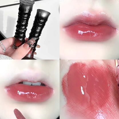 Punk Dark Red Lip Gloss Mirror Shine Silky Moisturizing Texture Lip Glaze Non-Sticky Chocolate Red Cherry Watery Glossy Lip Tint