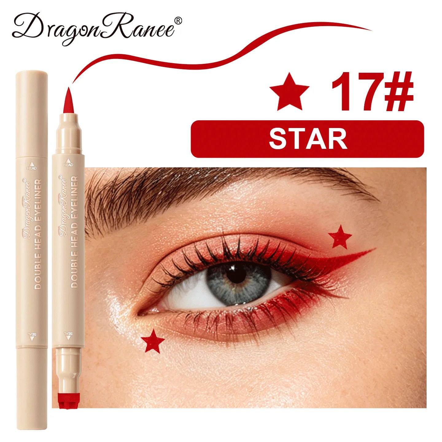 Colorful Liquid Stamp Eyeliner Red Star Heart Butterfly 2 in 1 Eye Liner Pencil Purple Pink Waterproof Eye Template Makeup Tool