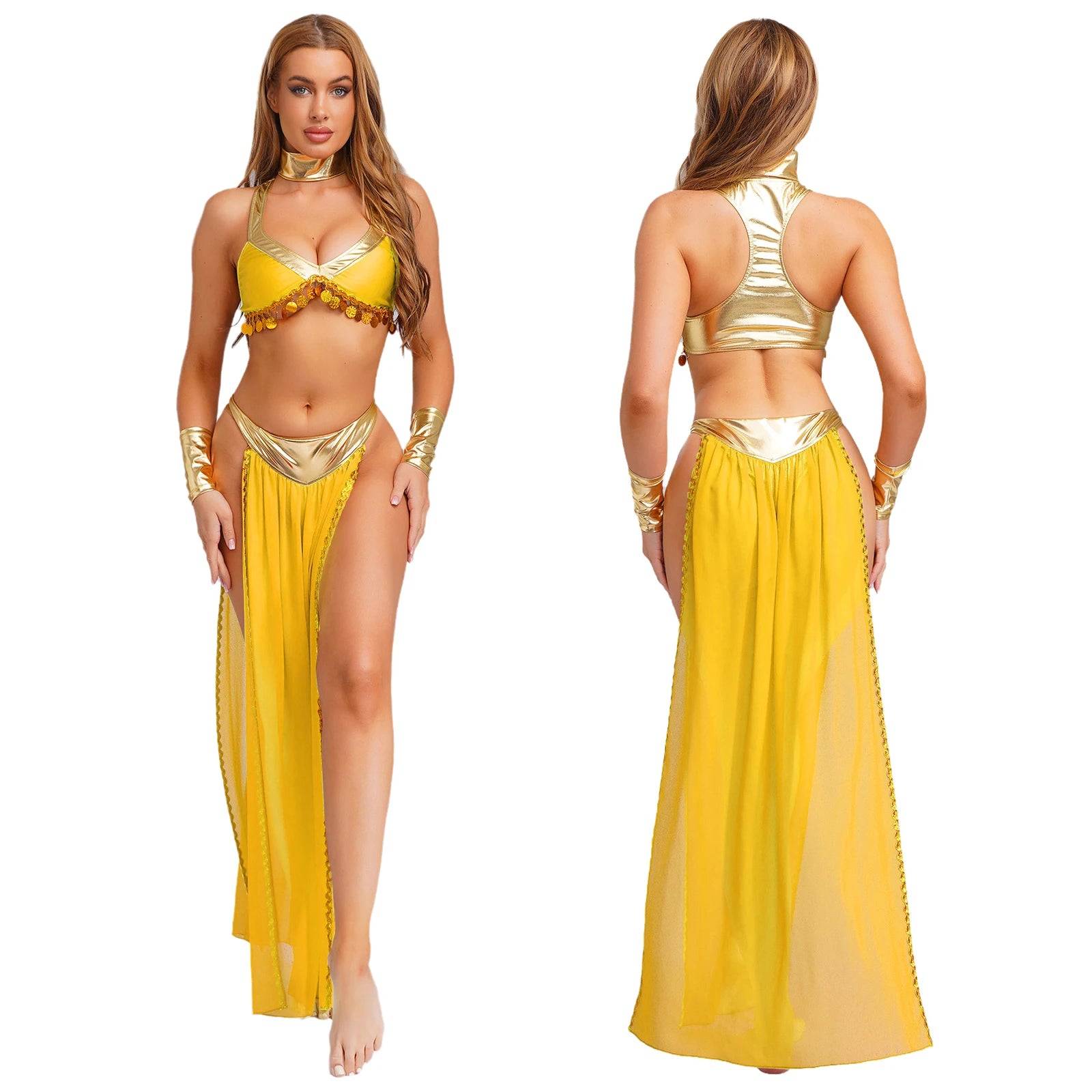 Women Halloween Cleopatra Ancient Egyptian Queen Sun Goddesses Cosplay Costume Belly Indian Dance Outfit Crop Top with Skirt