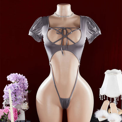 Sexy One-Piece Hot Hollow Open Bra Baby Doll Cosplay Bodysuit Sexy Women'S Sex Clothes Crotchless Exposed Navel Erotic Costumes