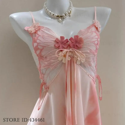 Fairy Elf Suspender Nightgown Lingerie Sexy Butterfly Lace Chemise Sleepwear Nightdress Homewear Summer New Women Nightwear