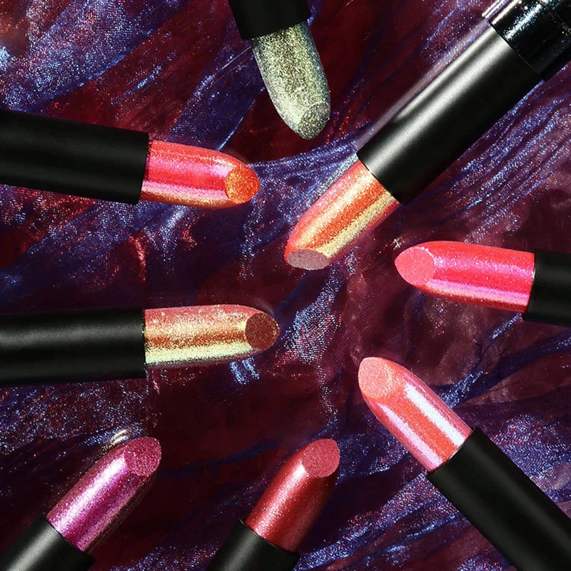 15Colors Metallic  Waterproof Lasting Diamond Pearlescent Metallic Lipstick Blue Lip Gloss Women Makeup Cosmetic