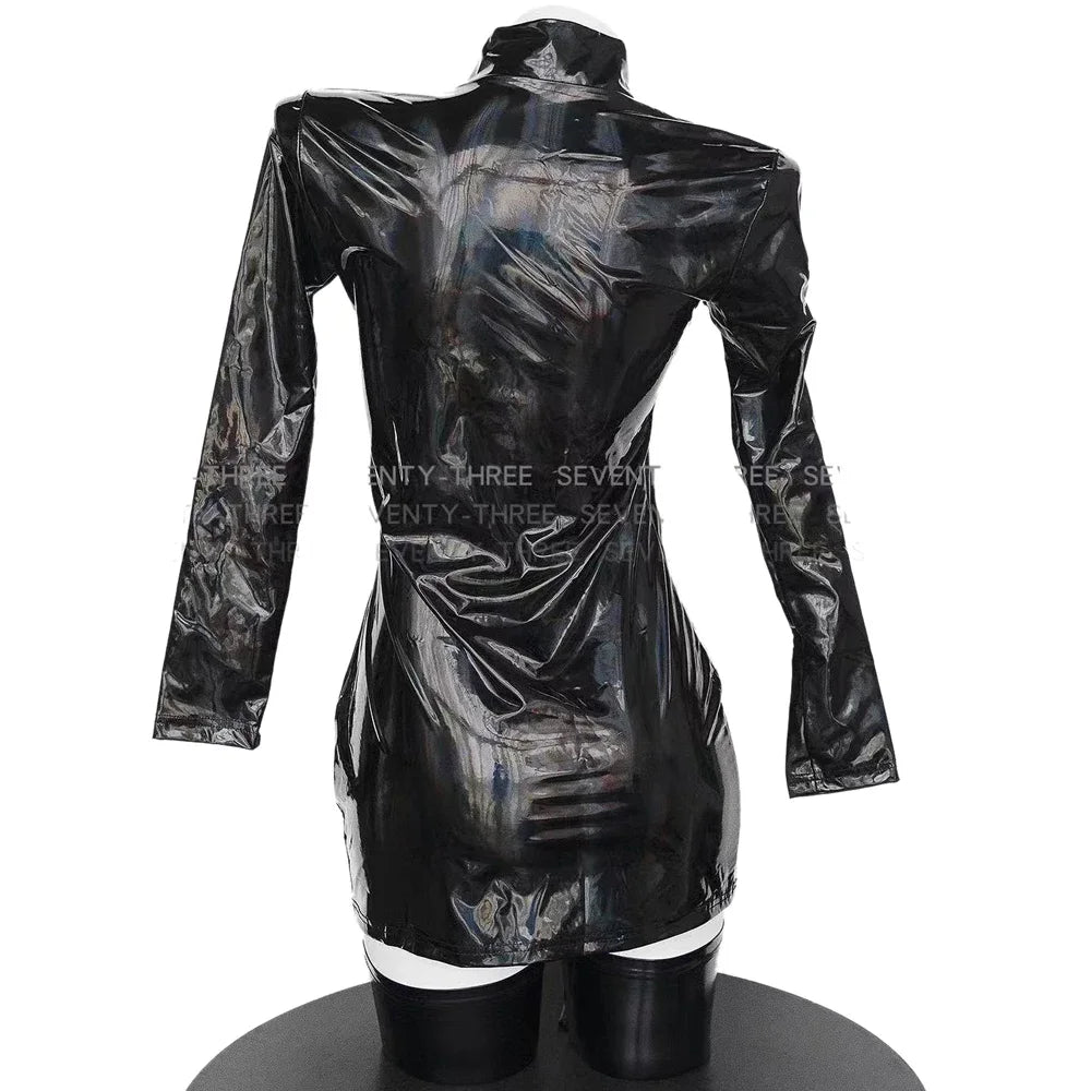 Catwoman Hero Laser Leather Tight Dress Stockings Female Agent Outfit Cosplay Costumes Iridesy Lacquer Nightdress Nightclub