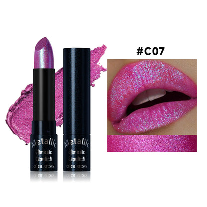 15Colors Metallic  Waterproof Lasting Diamond Pearlescent Metallic Lipstick Blue Lip Gloss Women Makeup Cosmetic