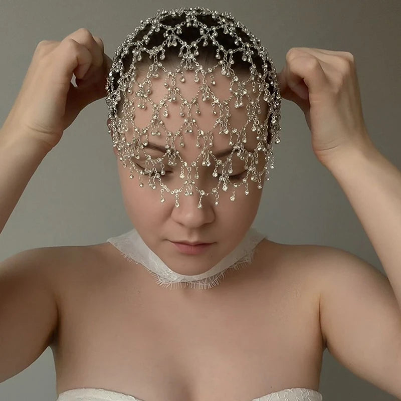 Rhinestones Hair Accessories Wedding Bridal Elegant Long Tassels Jewelry Fashion Dinner Party Retro Hairband
