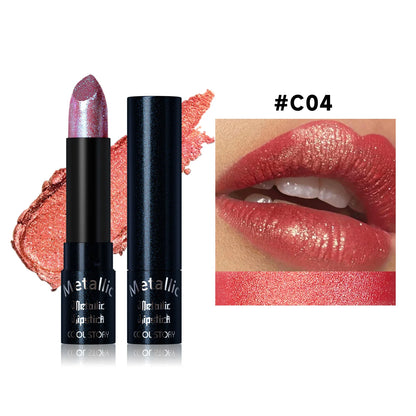 15Colors Metallic  Waterproof Lasting Diamond Pearlescent Metallic Lipstick Blue Lip Gloss Women Makeup Cosmetic