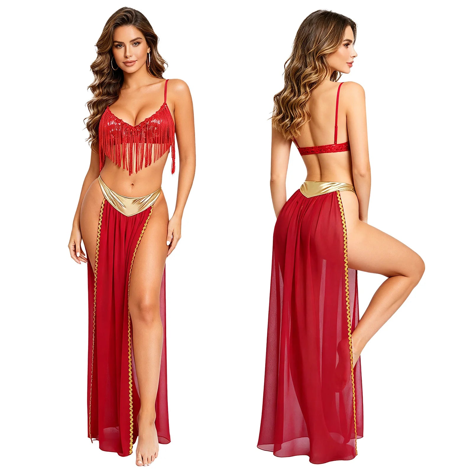 Women Halloween Cleopatra Ancient Egyptian Queen Sun Goddesses Cosplay Costume Belly Indian Dance Outfit Crop Top with Skirt