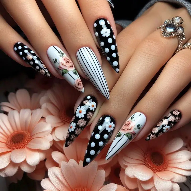 Transform Your Nails with 24Pcs Extra Long Stiletto French Style Modern Classic Simple BLACK Solid Color Full Cover Fake Nail Ki